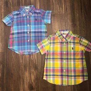 2 Polo Ralph Lauren Baby Boys Button Up Plaid Short Sleeve Shirts 12M